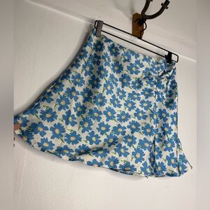 Free People Blue Floral Satin Skirt